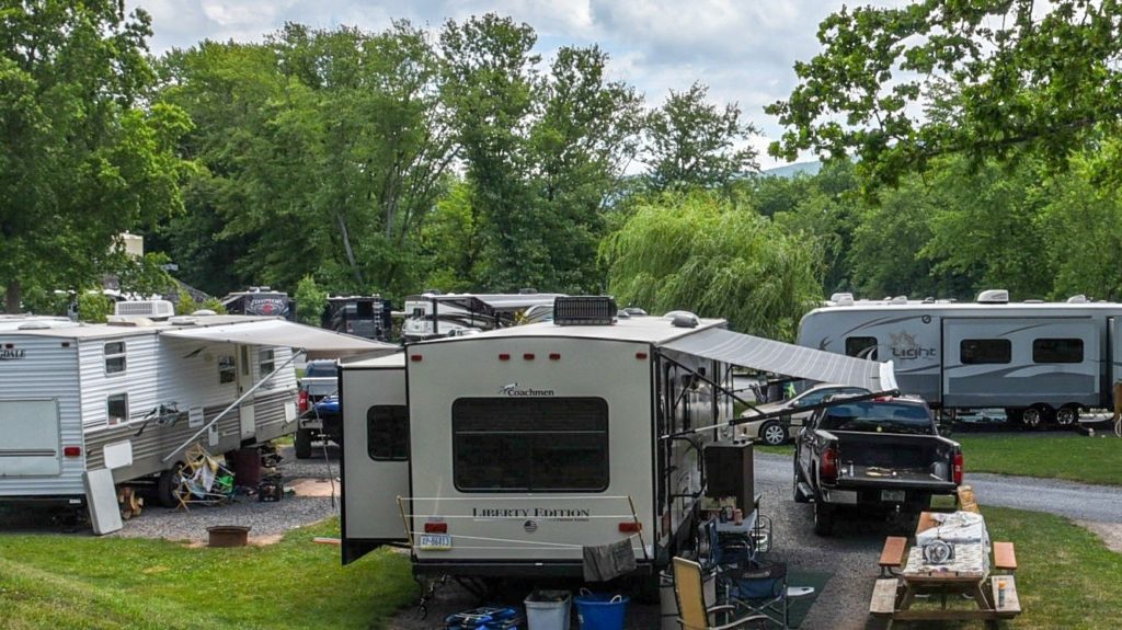 an rv park with several recreational vehicles and campers